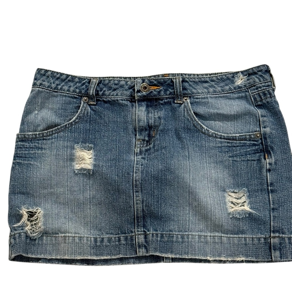 Vintage Guess Denim Mini Skirt Distressed Y2K Size 28 Made in Hong Kong